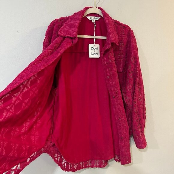 NWT Davi & Dani Hot Pink Textured Button Down Oversized Shacket Size Medium - Picture 7 of 8